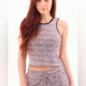 Bugzzi Ash Grey Black trim Crop Tank Top Sleeveless Small Summer Shirt